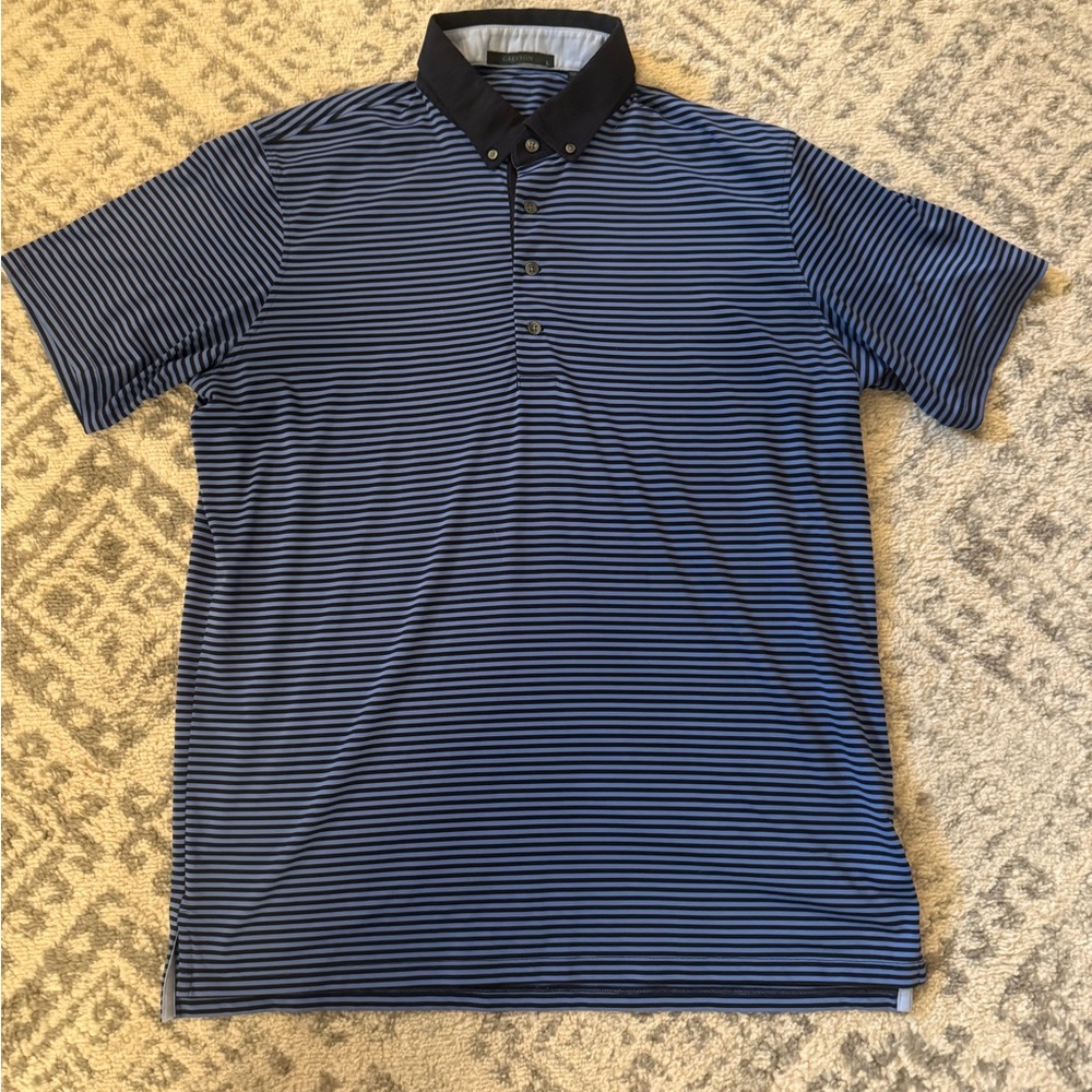 Navy Striped Greyson Polo with Black Collar